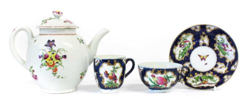 A Worcester Porcelain Teapot and Cover, circa 1770, of globular form, with floral moulded knop and