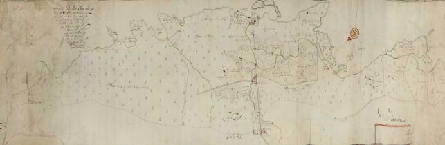 Manuscript Map A manuscript map of a coastal region, possibly Scandinavia, dated 1679, with