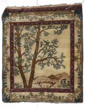 ^ Kashan Kork Rug Central Iran, circa 1940 The beige field with a semi-naturalistic tree in leaf and