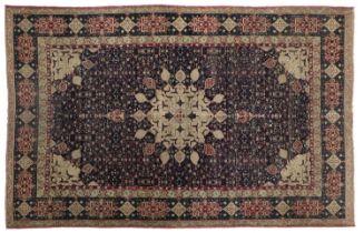 Agra Rug North India, circa 1890 The midnight blue field of intricate vines centred by an "