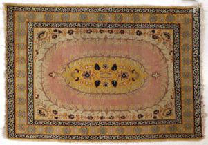 ^ Tabriz Rug Northwest Iran, 1910 The salmon pink field with lemon oval medallion framed by