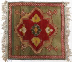 ^ Agra Rug North Central Inida, Circa 1890 The olive green field with central cherry red medallion