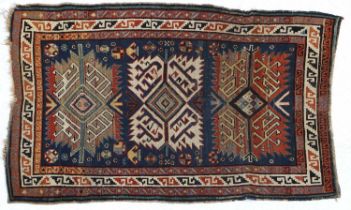 Kuba Rug North East Caucasus, circa 1890 The indigo field with three heraldic serrated panels