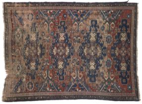 Caucasian Soumakh East Caucasus, late 19th century The madder field with three indigo medallions