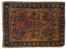 ^ Saroukh Rug West Iran, circa 1920 The red/gold field with semi-naturalistic plants enclosed by