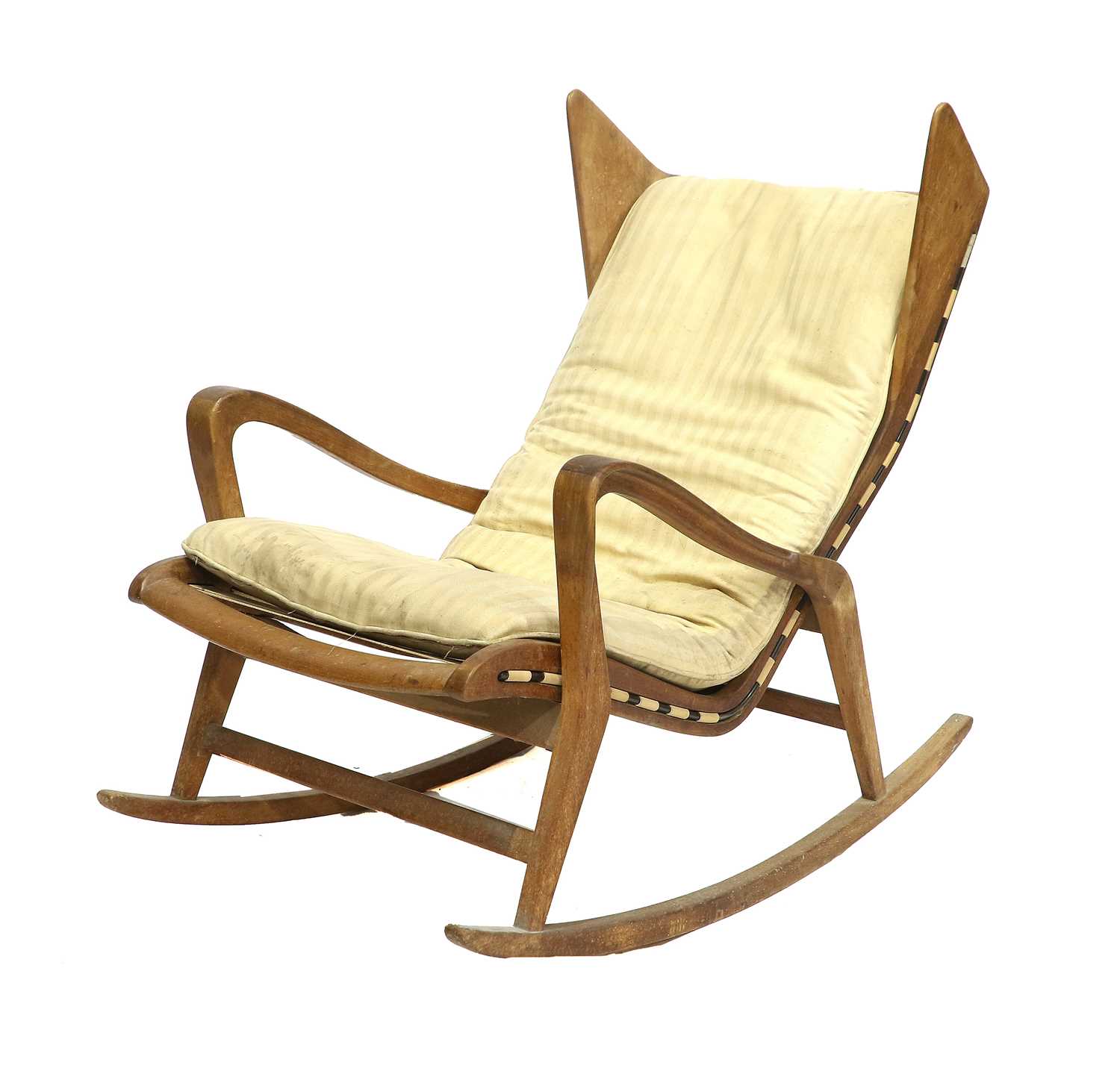 Cassina Studio Tecnico, Italy: A Walnut Rocking Chair, designed c.1955, model no.572, rubber