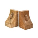 Workshop of Robert Mouseman Thompson (Kilburn): A Pair of English Oak Single Mouse Bookends, each