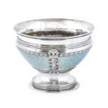 An Arts and Crafts Silver Mounted Ruskin Pottery Pedestal Bowl, the silver mounts by A.E. Jones,