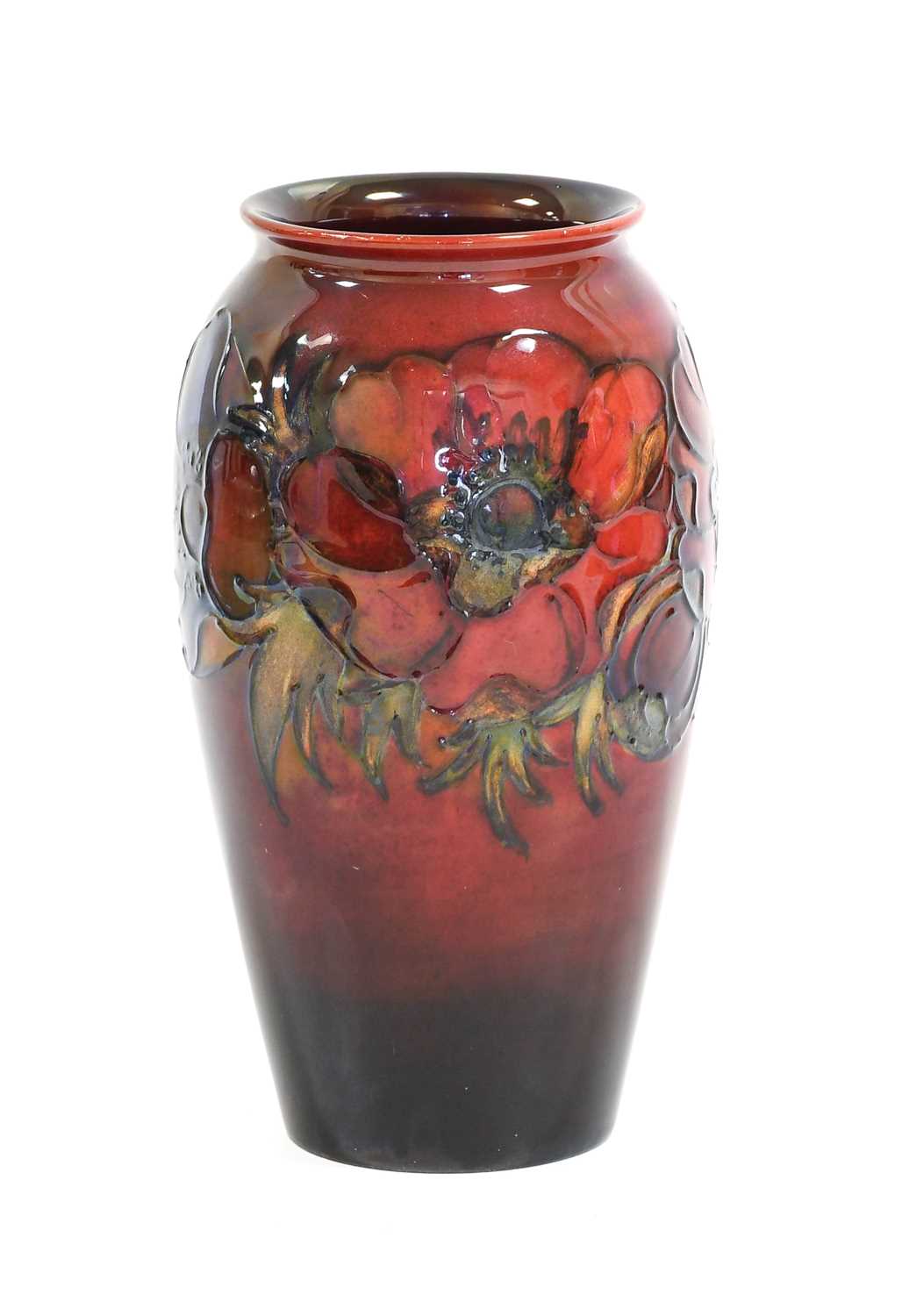 Walter Moorcroft (1917-2002): A Flambé Anemone Pattern Vase, blue painted monogram, impressed