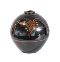 David Leach O.B.E (1911-2005): A Stoneware Ovoid Vase, with collar rim, tenmoku glaze with a