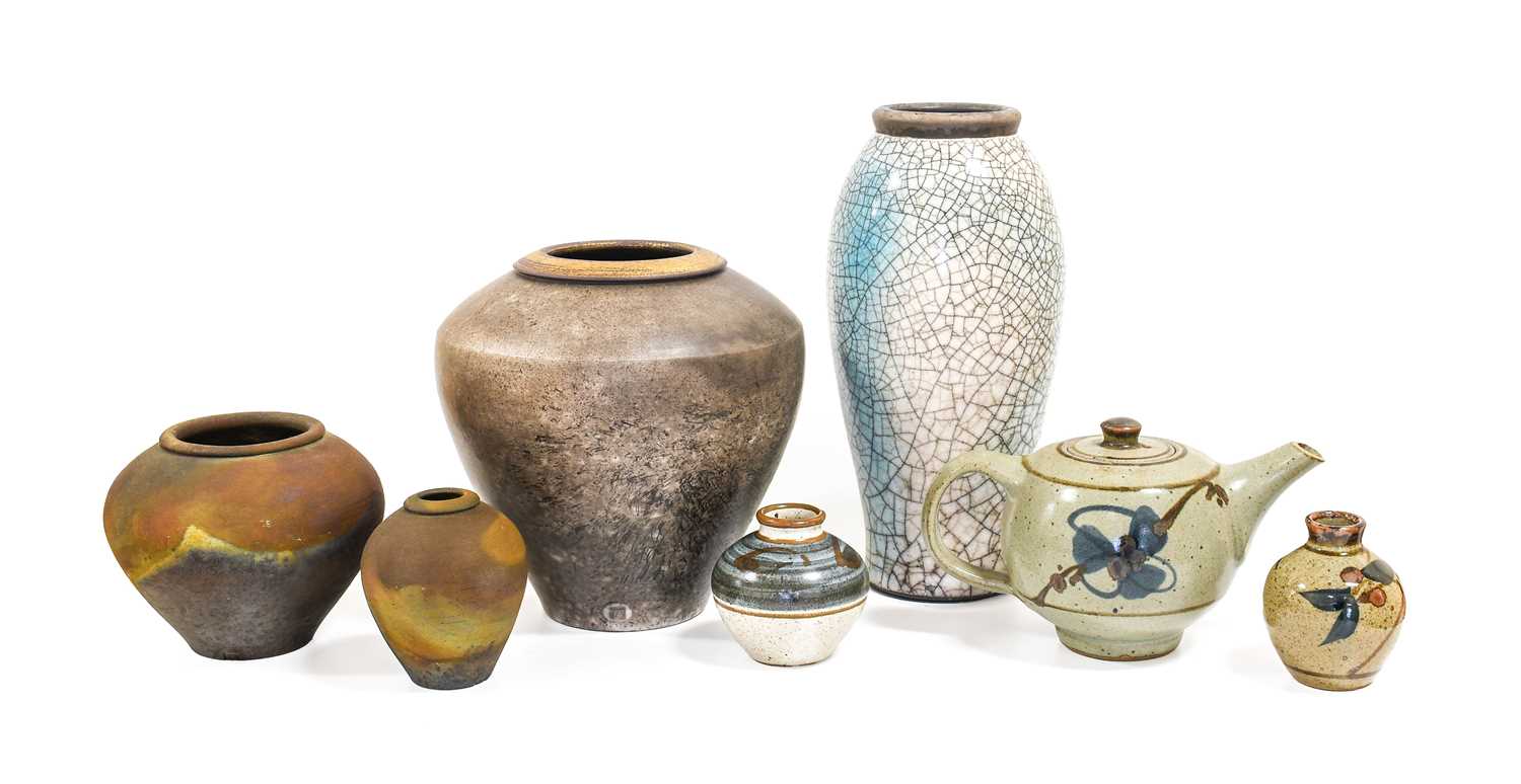 Tim Andrews (b. 1960): A Raku Vase, crackle glaze, impressed TA potters seal mark, 30cm high Six