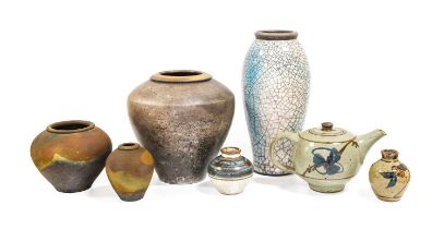 Tim Andrews (b. 1960): A Raku Vase, crackle glaze, impressed TA potters seal mark, 30cm high Six