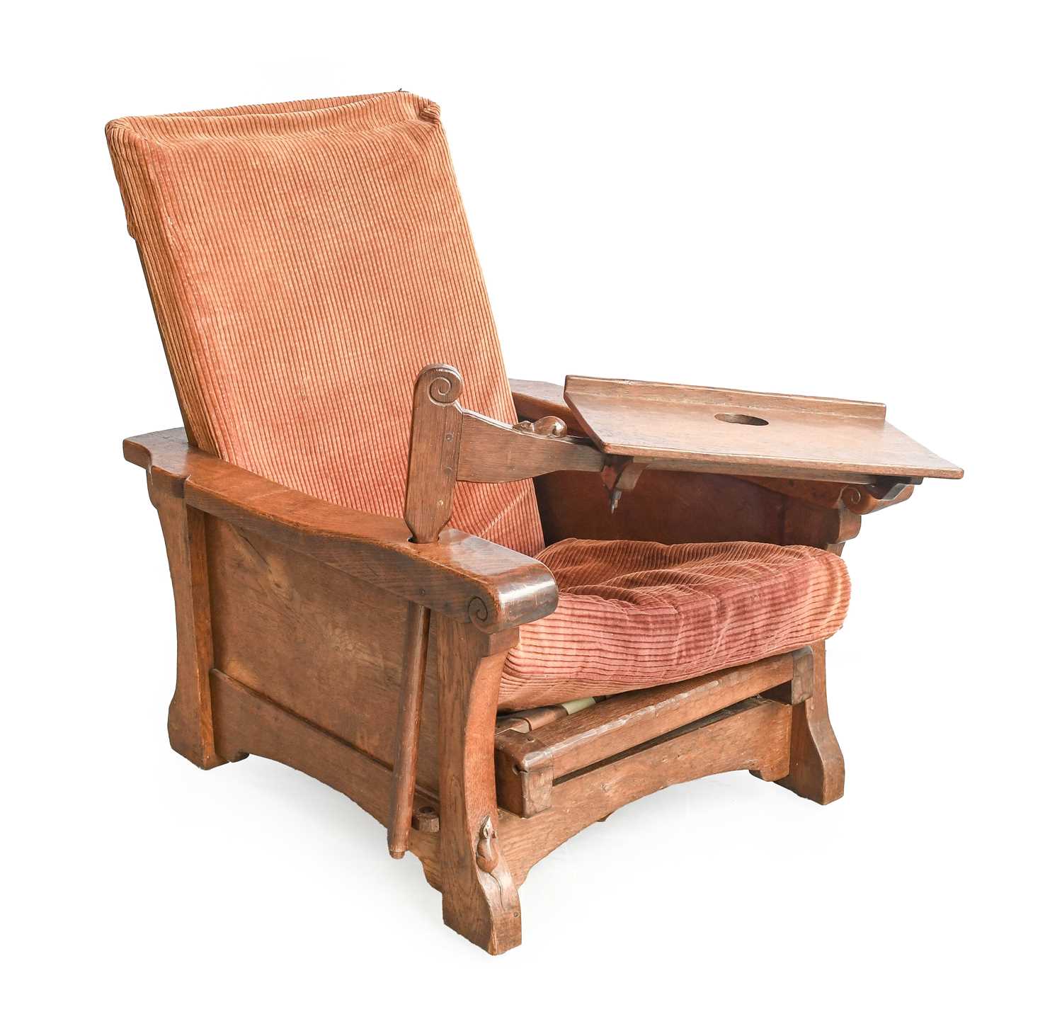 Robert Mouseman Thompson (1876-1955): An English Oak Reading Chair, circa 1930's, with adjustable