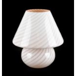 A Murano Fungo Glass Table Lamp, probably Venini, designed 1970s, pink swirl and white cased,