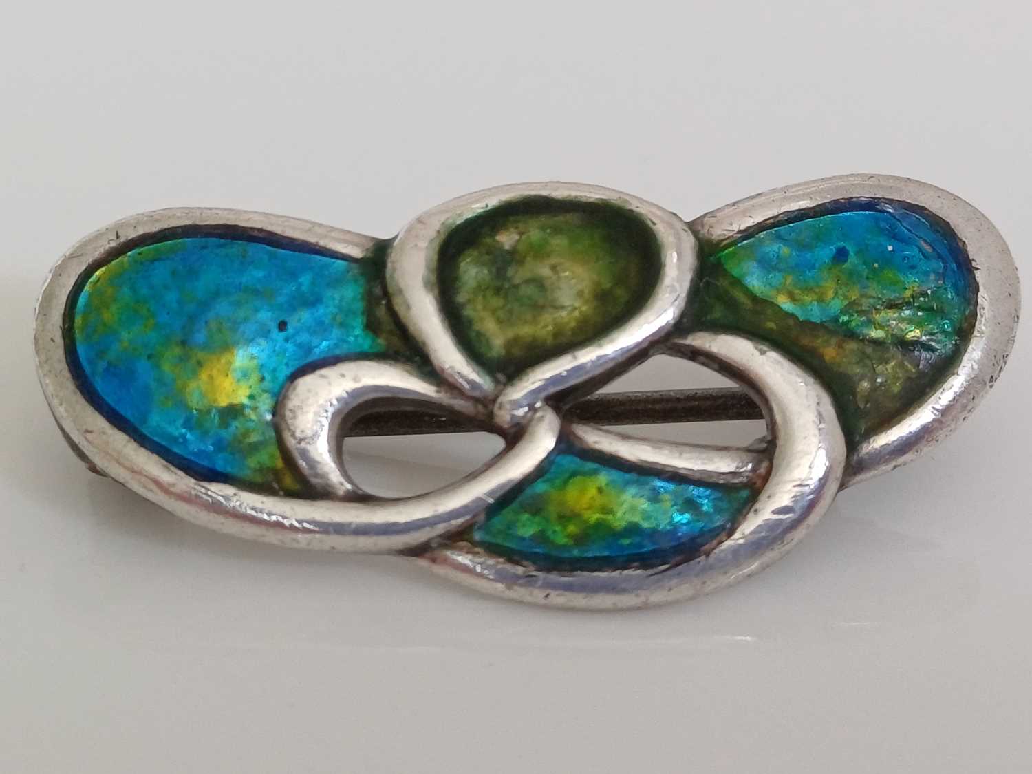 Three Arts and Crafts Silver and Enamel Brooches, by Charles Horner, two butterflies and a Celtic - Image 6 of 13
