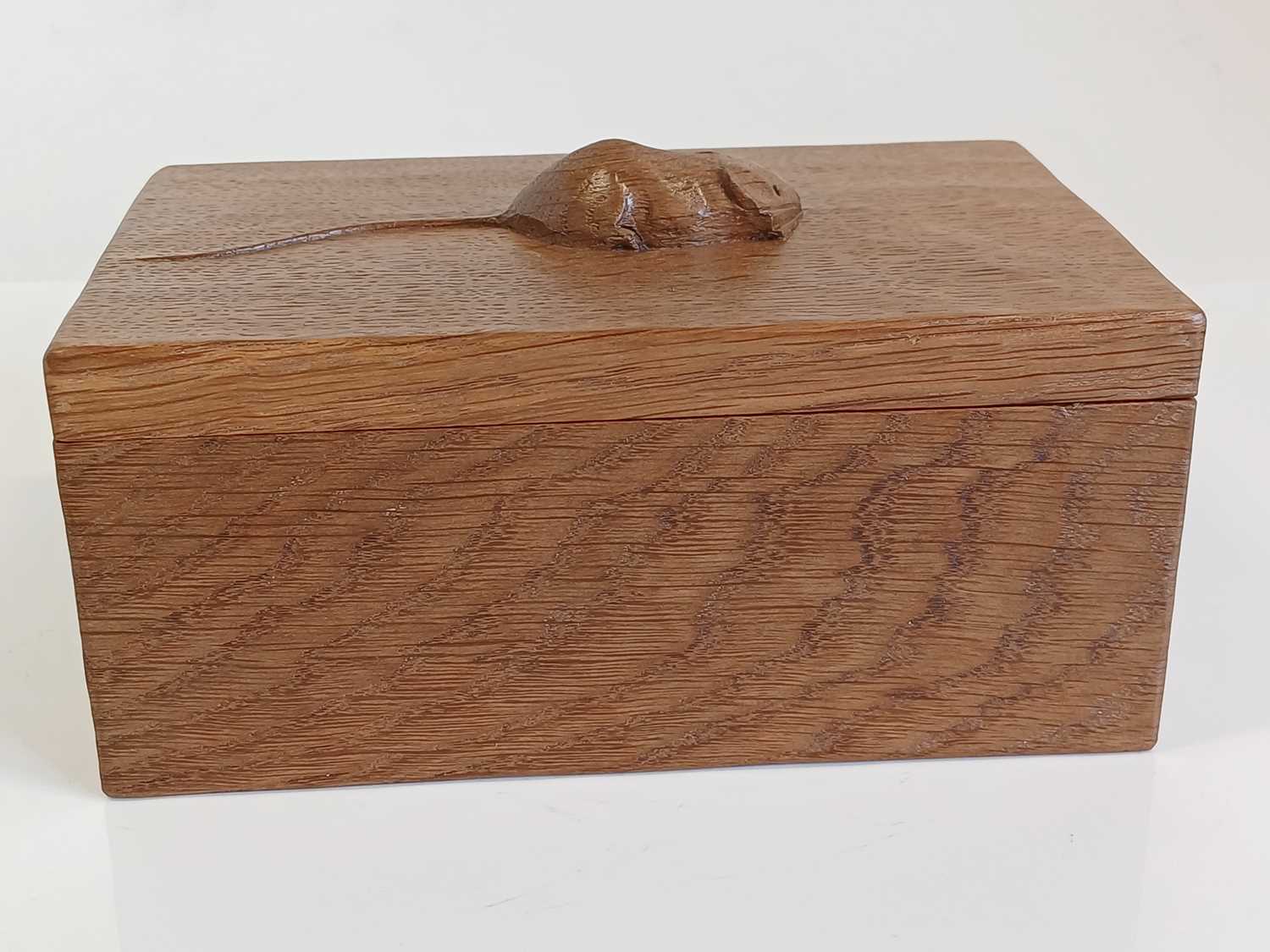 Workshop of Robert Mouseman Thompson (Kilburn): An English Oak Trinket Box and Cover, of rectangular - Image 9 of 9