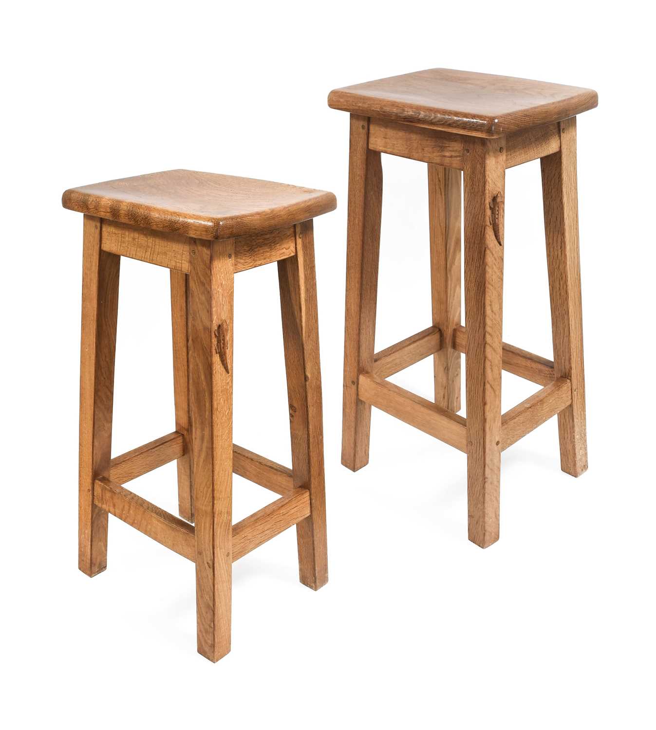 Lizardman: Derek Slater (b.1945) (Easingwold): A Pair of Oak Bar Stools, 1983, with rectangular