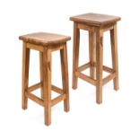 Lizardman: Derek Slater (b.1945) (Easingwold): A Pair of Oak Bar Stools, 1983, with rectangular