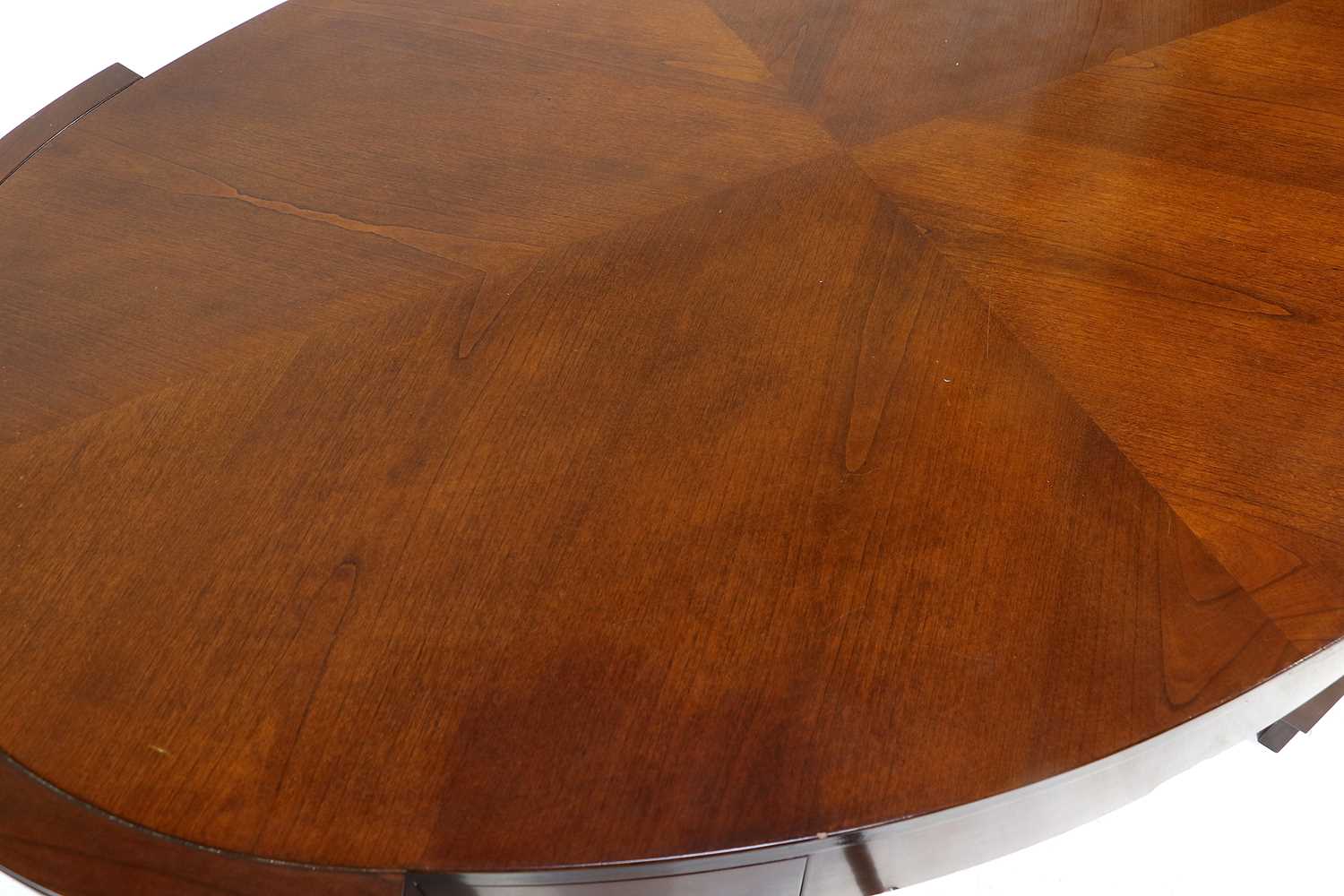 A Selva of Italy Mahogany Oval Desk, with a quarter-veneered top above a drawer, the curved end - Image 3 of 3