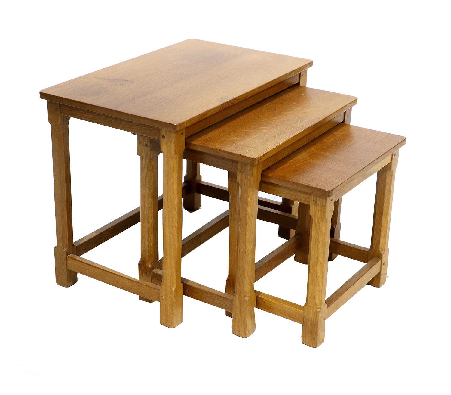 Yorkshire School: An English Oak Nest of Three Tables, flat rectangular tops, on four octagonal legs