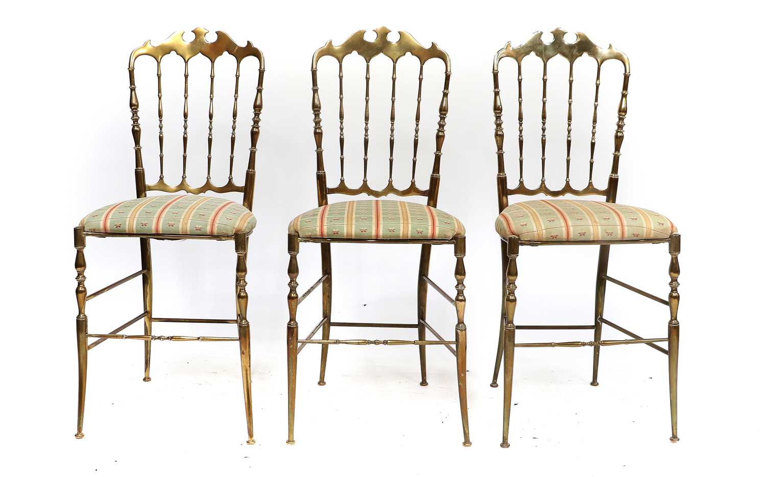 A Set of Three Mid Century Italian Chiavari Brass Chairs, after a design by Giuseppe Gaetano