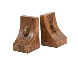 Workshop of Robert Mouseman Thompson (Kilburn): A Pair of English Oak Single Mouse Bookends, each