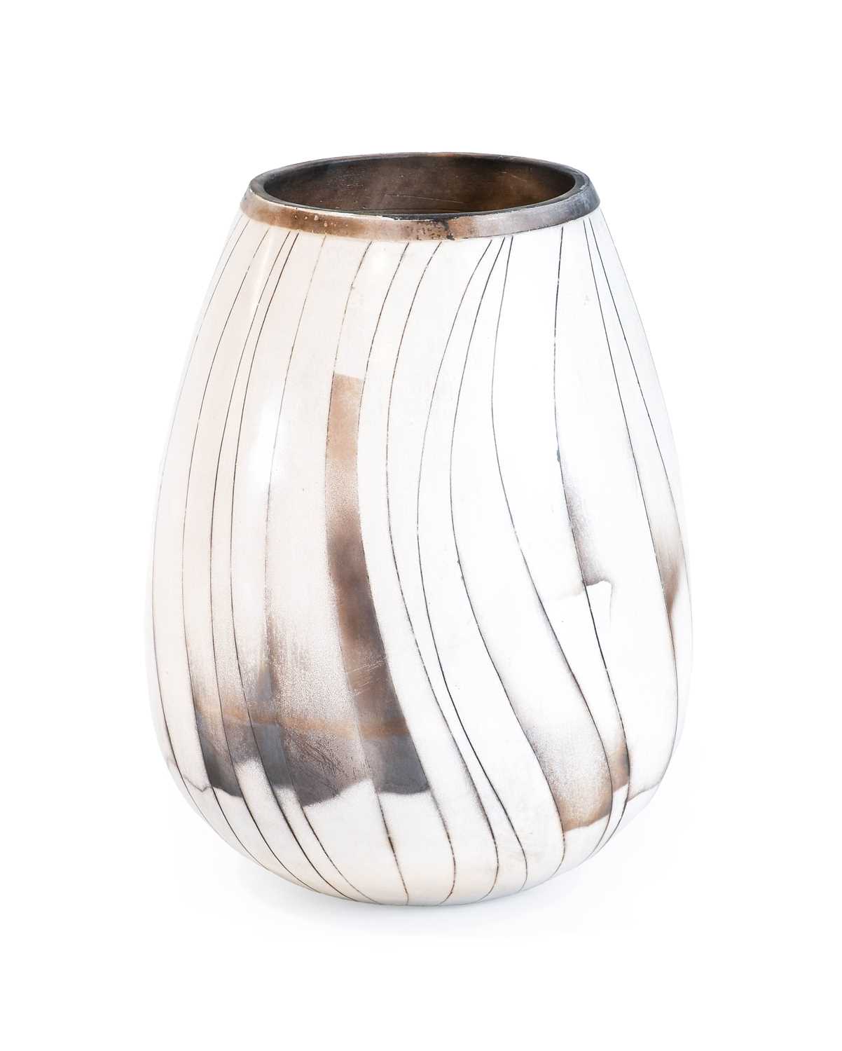 Ashraf Hanna (b. 1967): A Smoke Fired Vessel, with fluid linear decoration, incised ASH mark,