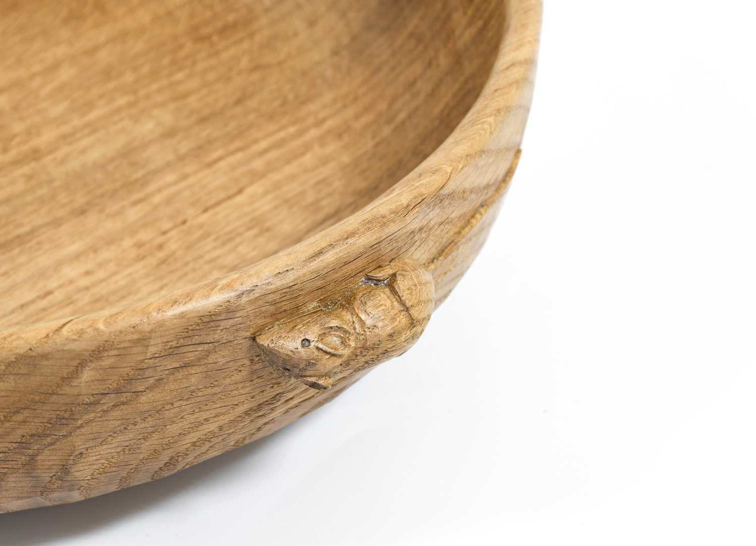 Workshop of Robert Mouseman Thompson (Kilburn): An English Oak Fruit Bowl, with carved mouse - Image 2 of 2