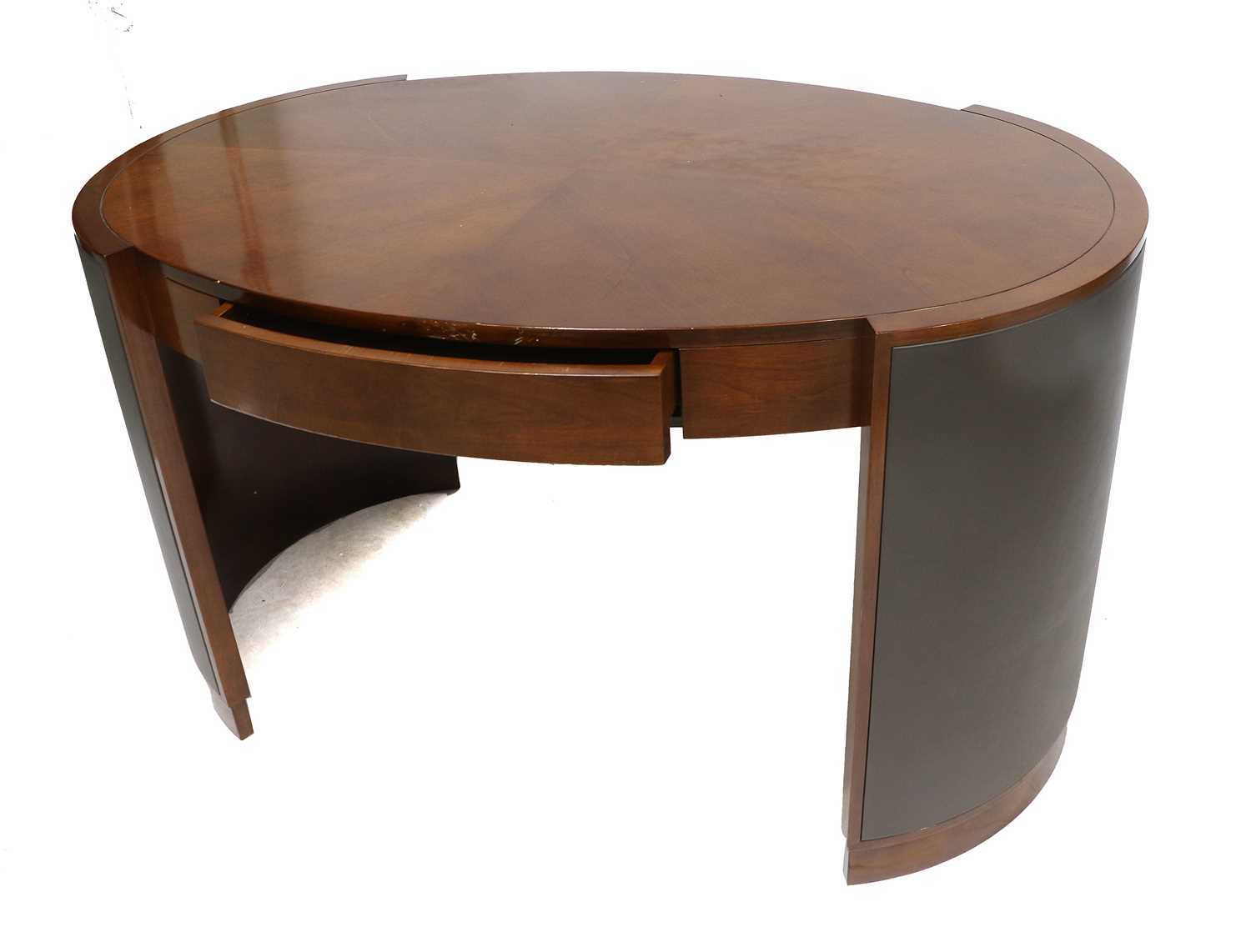 A Selva of Italy Mahogany Oval Desk, with a quarter-veneered top above a drawer, the curved end - Bild 2 aus 3