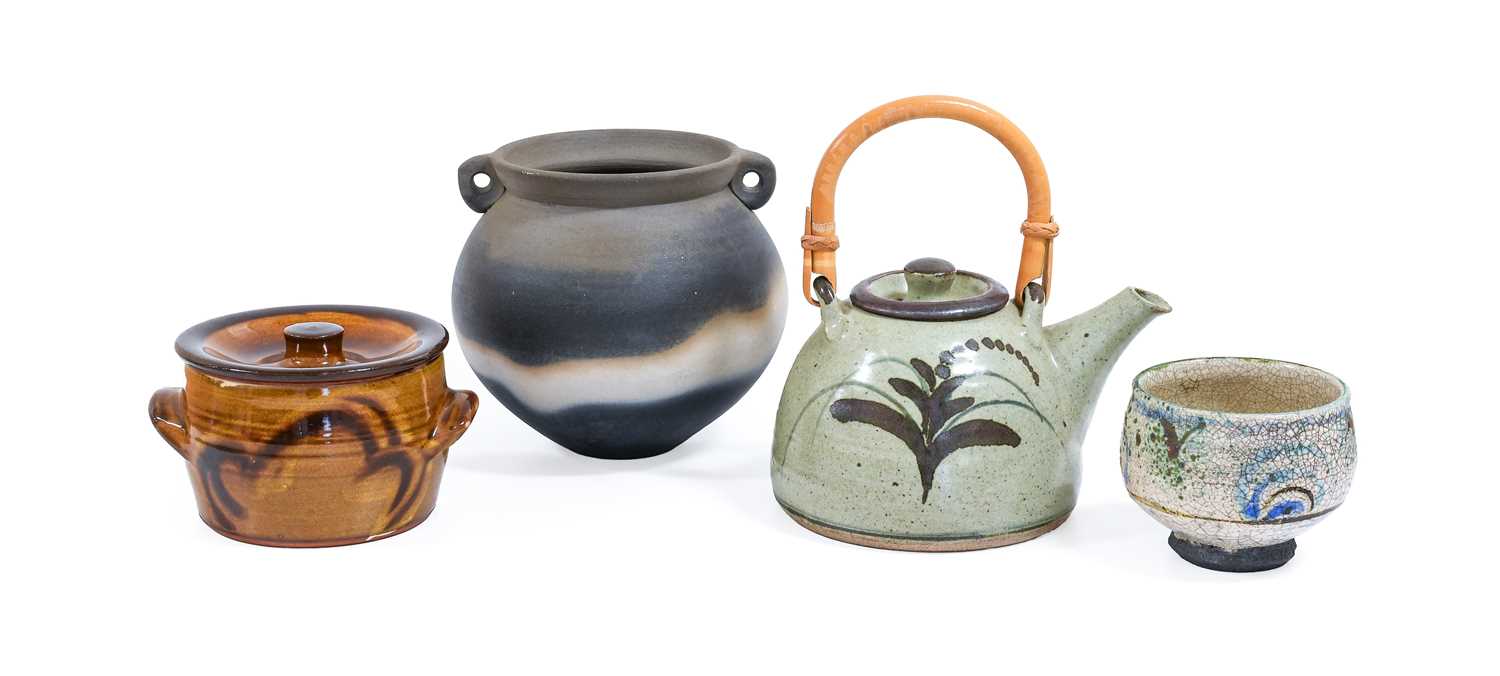 David Leach O.B.E (1911-2005): A Stoneware Teapot and Cover, iron decoration on an oatmeal ground,