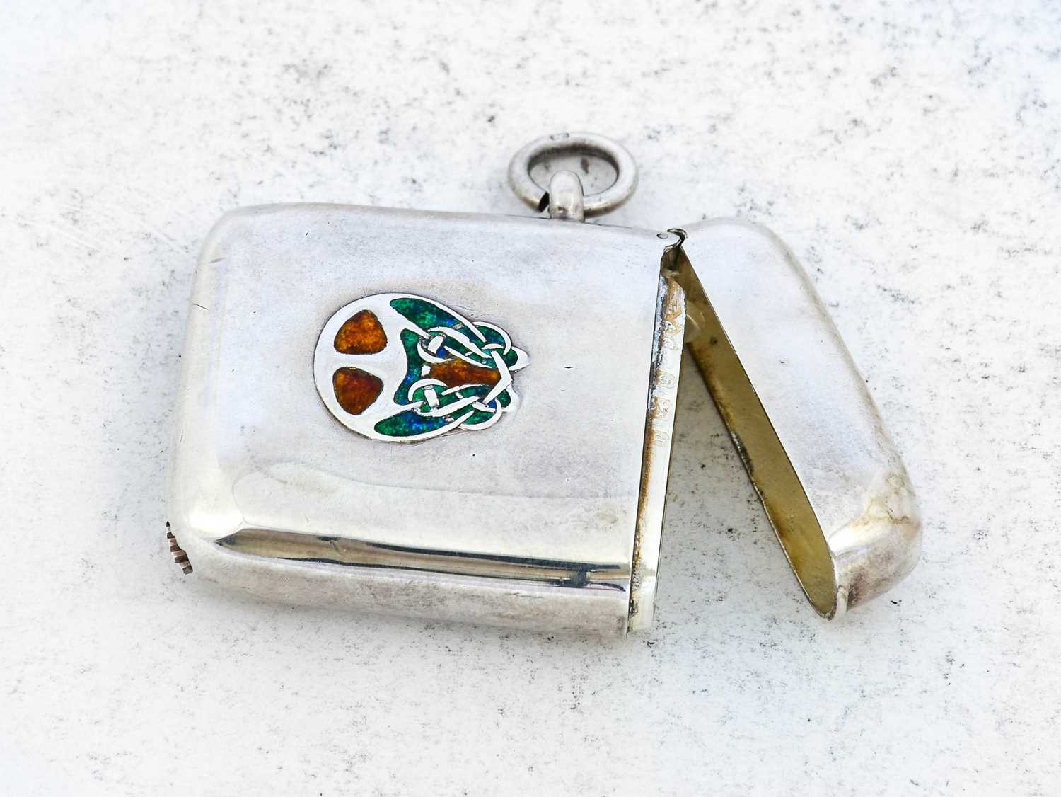 Archibald Knox (1864-1933) for Liberty & Co, London: A Silver and Enamel Vesta, of plain rectangular - Image 2 of 2