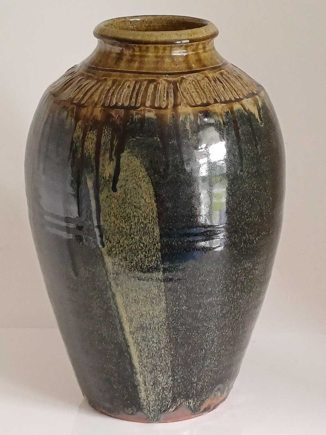 Mike Dodd (b. 1943): A Stoneware Vase, covered in a green ash and tenmoku glaze, unmarked, 39.5cm - Image 4 of 8