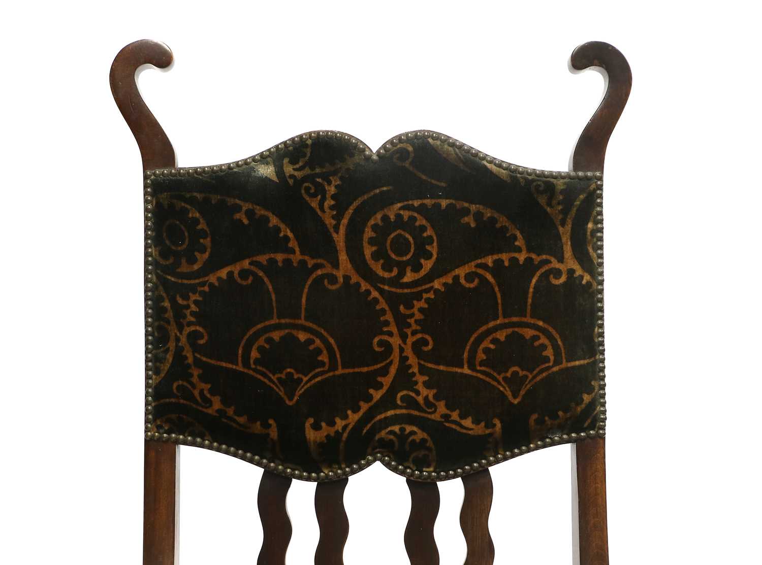 A Pair of Art Nouveau Stained Beech High Back Armchairs, attributed to J.S Henry, scroll - Image 2 of 2