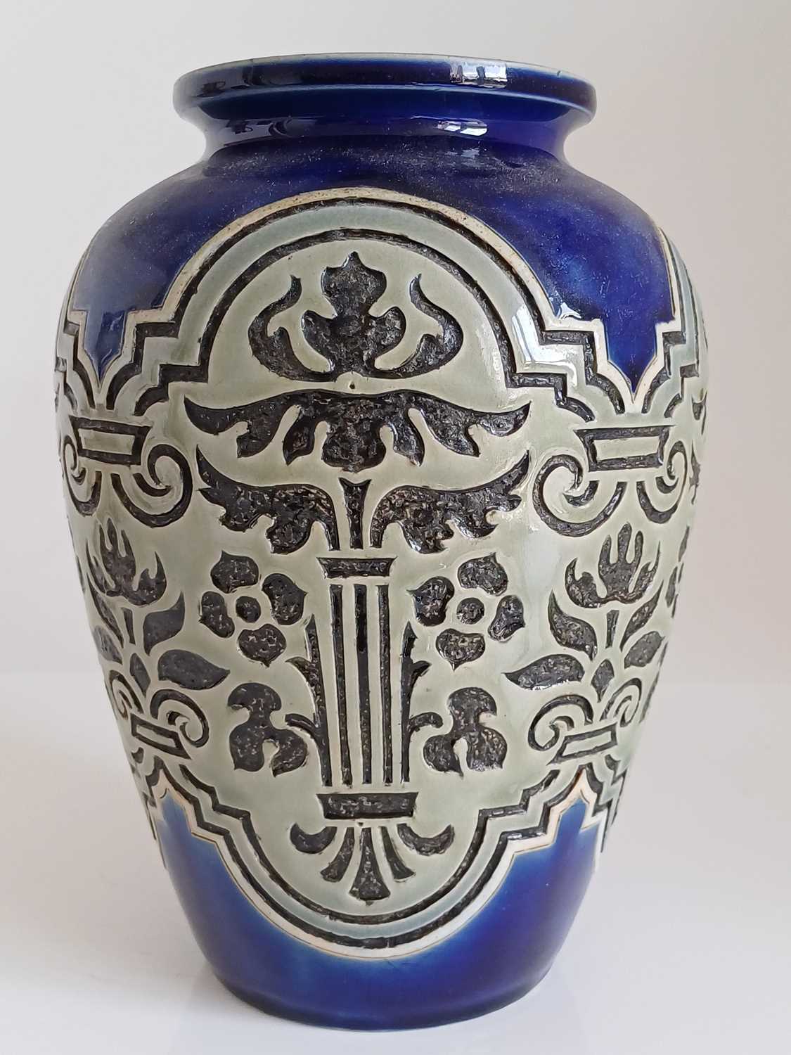 A Royal Doulton Art Union of London Stoneware Jug, by Mark V Marshall, with a shaped rim, - Image 9 of 33