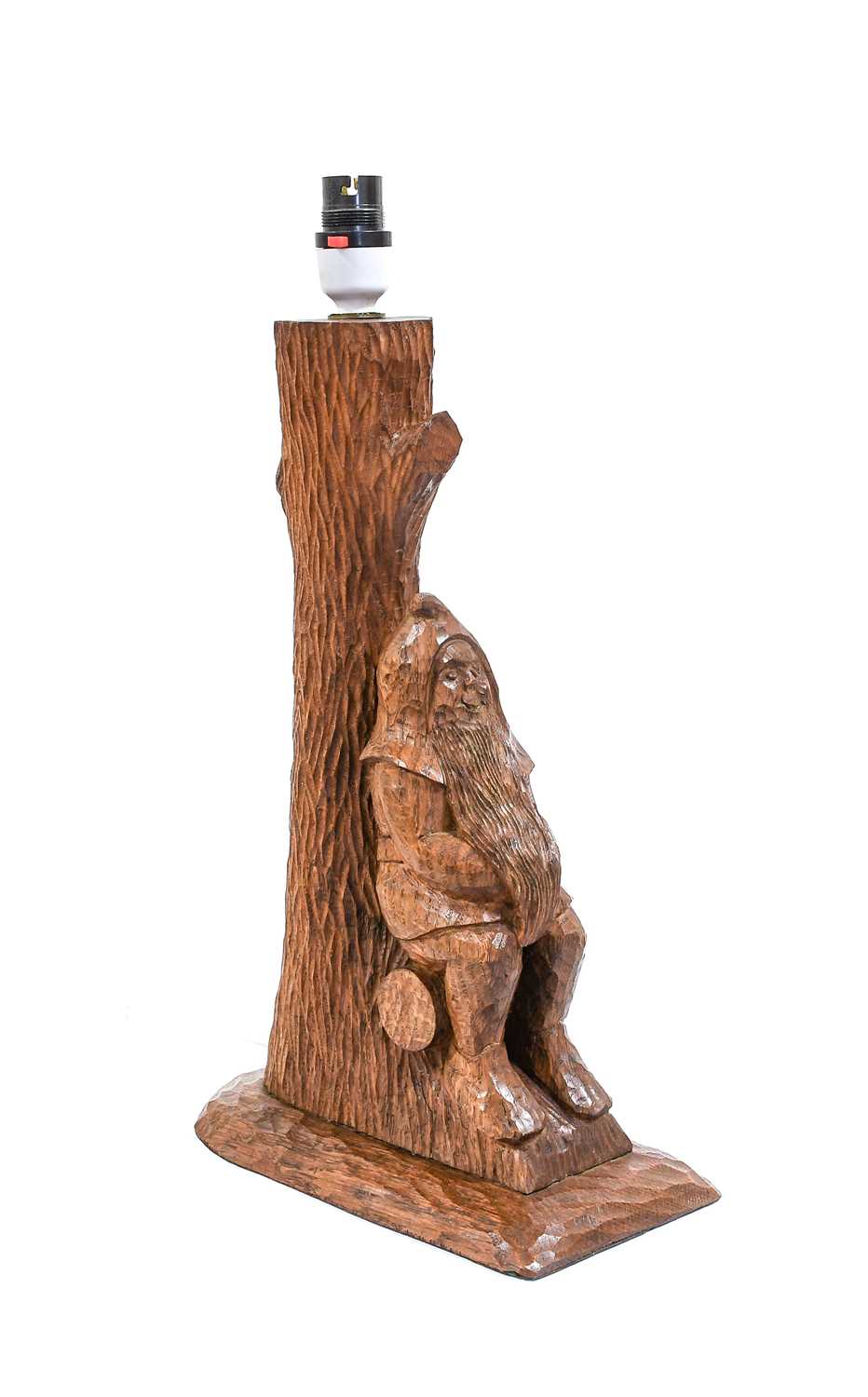 Gnomeman: Thomas Whittaker (1912-1991) (Littlebeck): An English Oak Table Lamp, with a carved