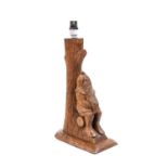 Gnomeman: Thomas Whittaker (1912-1991) (Littlebeck): An English Oak Table Lamp, with a carved