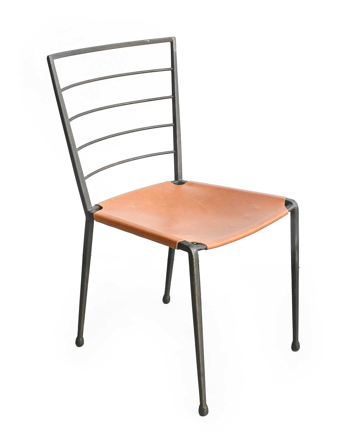 A Set of Four Staples Ladderax Dining Chairs, designed by Robert Heal, black steel frame, with tan - Image 2 of 2