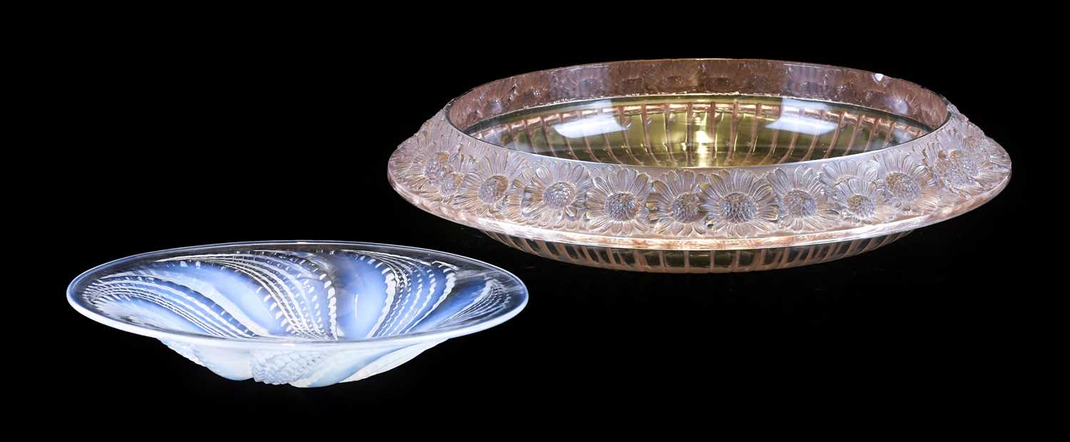 René Lalique (French, 1860-1945): An Opalescent and Clear Glass Fleurons Bowl, the underside moulded