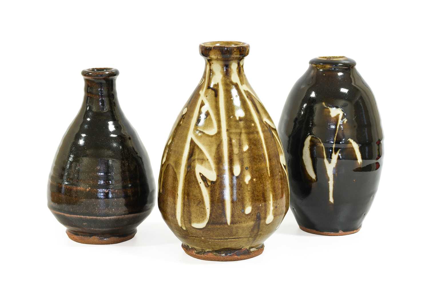 Mike Dodd (b.1943): A Stoneware Bottle Vase, covered in kaki Penlee glaze with wax resist