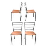 A Set of Four Staples Ladderax Dining Chairs, designed by Robert Heal, black steel frame, with tan