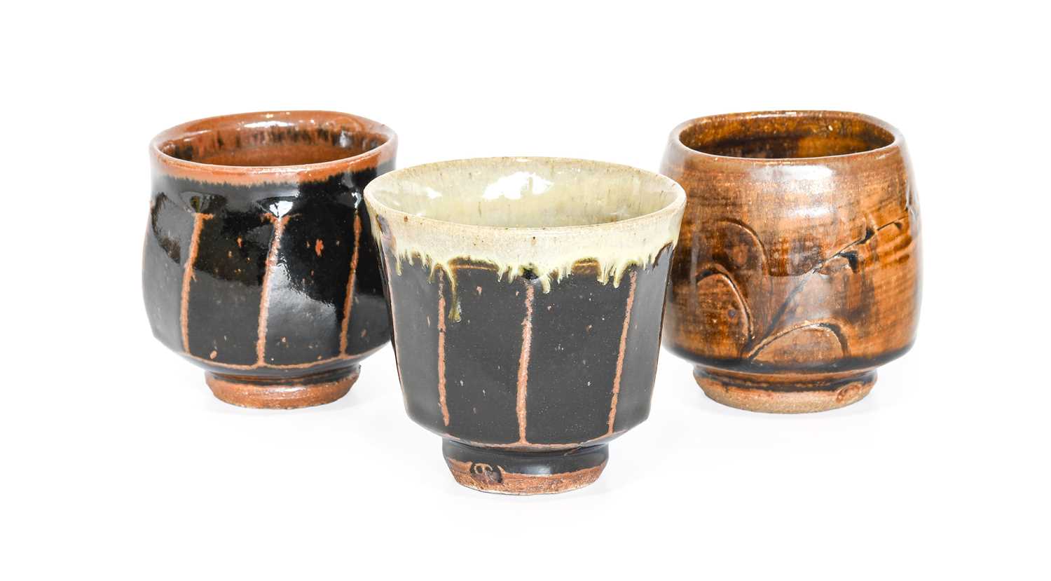 Philip (Phil) Marston Rogers (1951-2020): A Trio of Stoneware Yunomi, covered in different glazes,