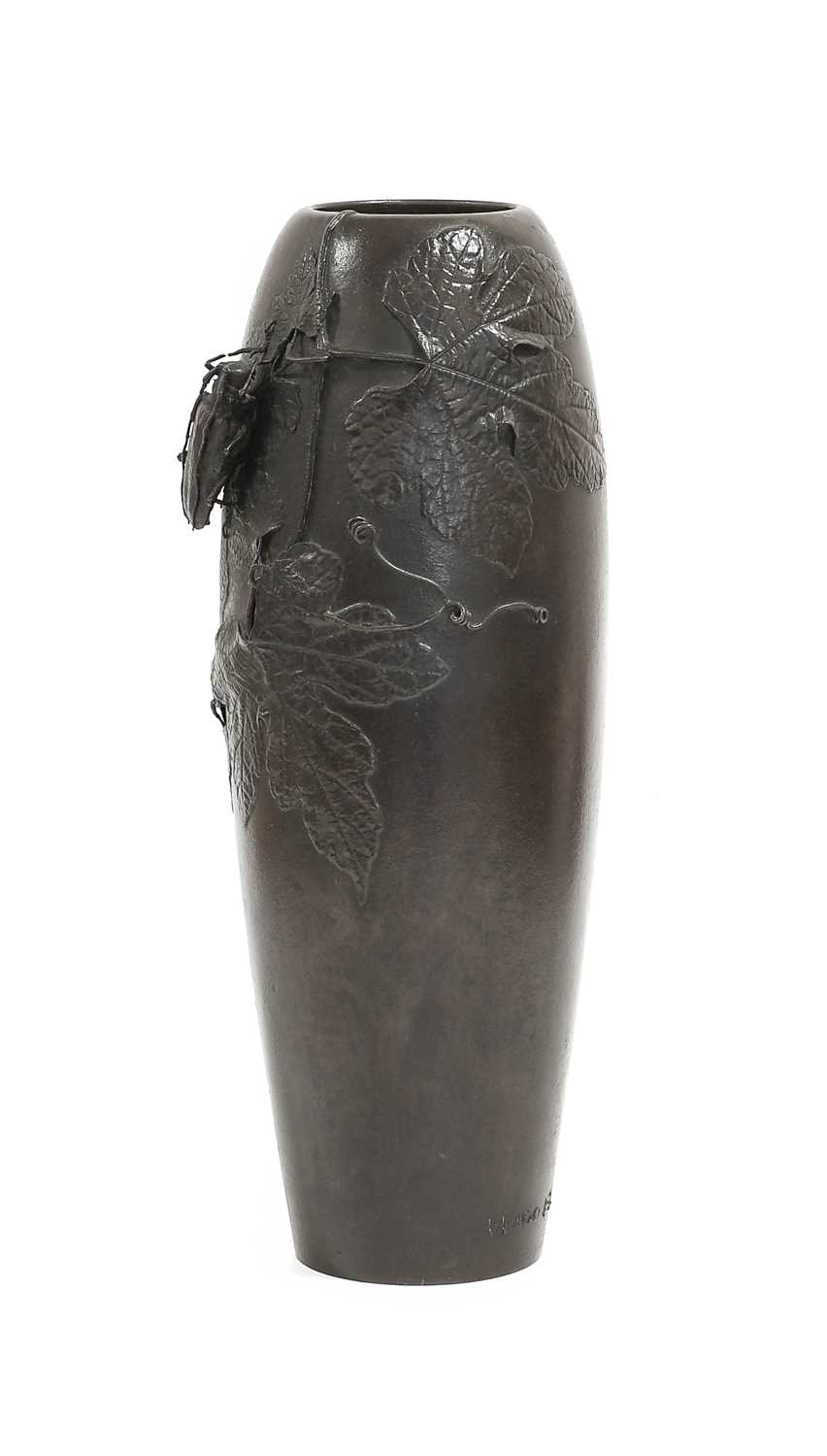 Hugo Elmqvist (Swedish, 1862-1930): An Art Nouveau Patinated Bronze Vase, cast with a protruding