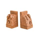 Workshop of Robert Mouseman Thompson (Kilburn): A Pair of English Oak Triple Mice Bookends, each