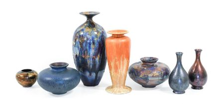 Tony Laverick (b.1961): A Vase, blue, copper and gold lustre glaze, impressed TL potter's mark, 29cm