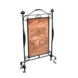An Arts & Crafts Wrought Iron and Copper Firescreen, attributed to John Pearson, the copper panel