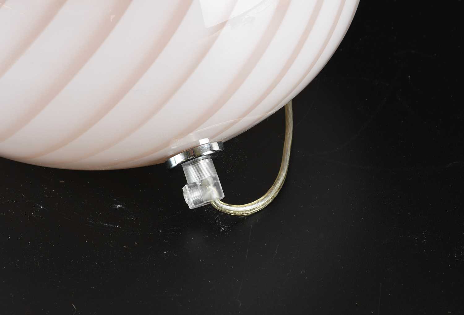 A Murano Fungo Glass Table Lamp, probably Venini, designed 1970s, pink swirl and white cased, - Image 2 of 3
