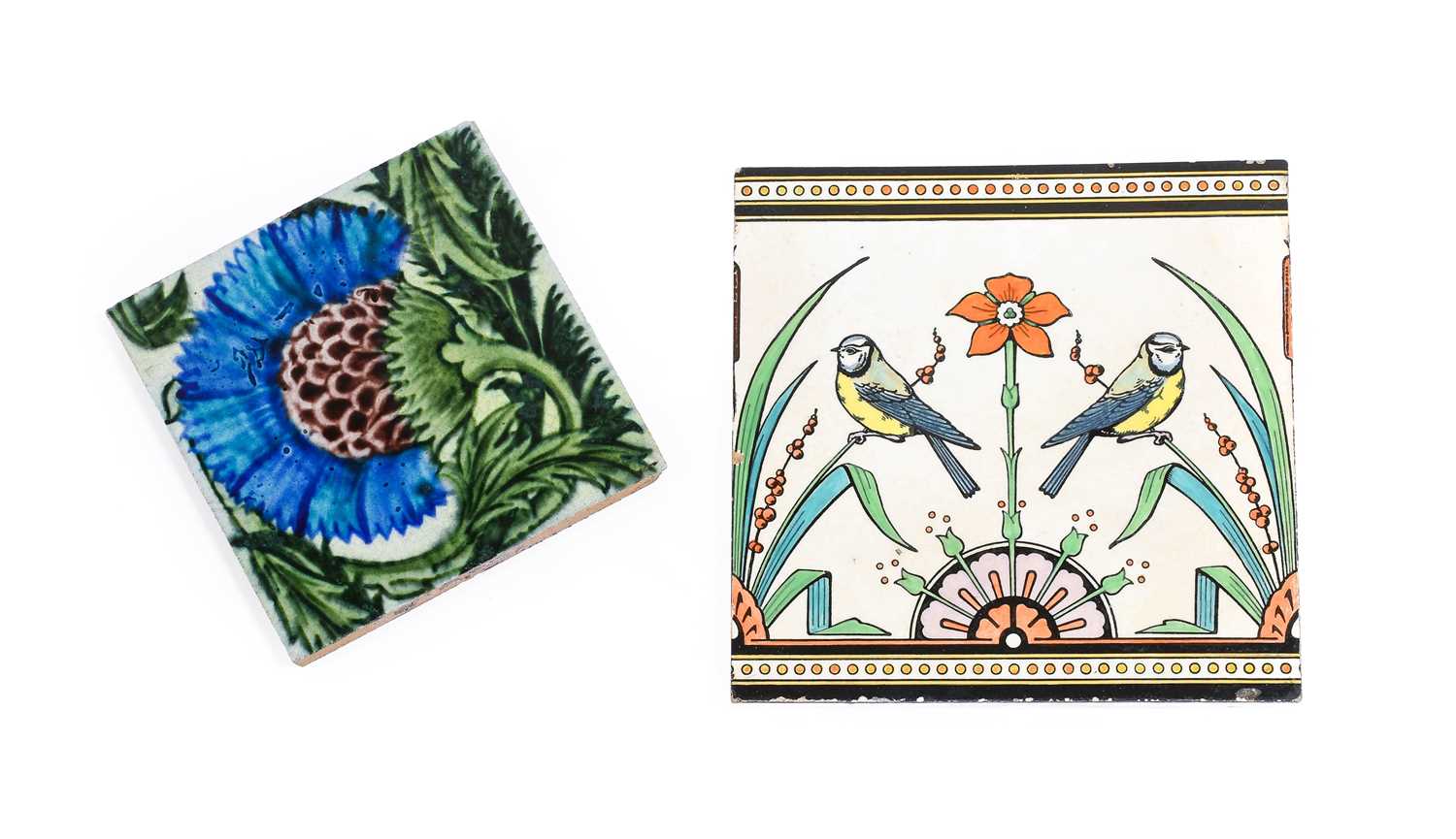 William De Morgan (1839-1917): A 6" BBB Carnation Tile, glazed earthenware, impressed Merton Abbey