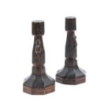 Robert Mouseman Thompson (1876-1955): A Pair of English Oak Candlesticks, of octagonal form, each