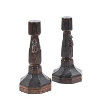 Robert Mouseman Thompson (1876-1955): A Pair of English Oak Candlesticks, of octagonal form, each