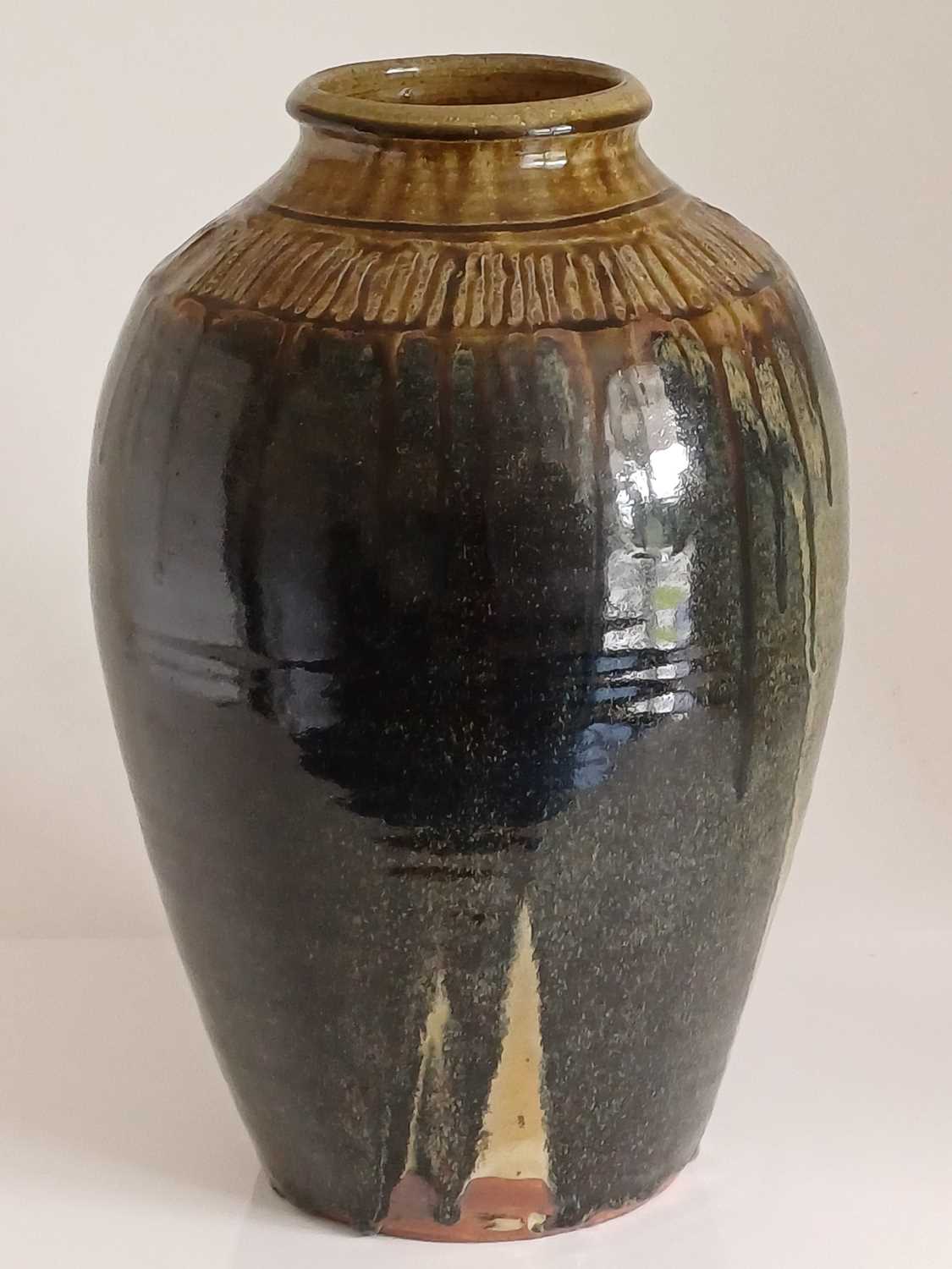 Mike Dodd (b. 1943): A Stoneware Vase, covered in a green ash and tenmoku glaze, unmarked, 39.5cm - Image 2 of 8